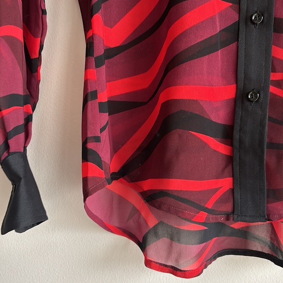 Anne Klein sheer funky print button down shirt size 4 - Picture 4 of 7